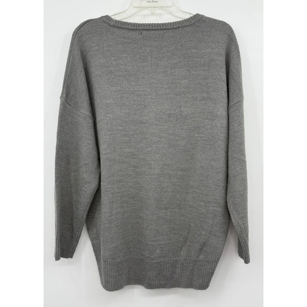 N Y & Co Women's‎ HighLow Gray LOVE Graphic Knit Crew Neck M Sweater Casual Cozy - Picture 3 of 8